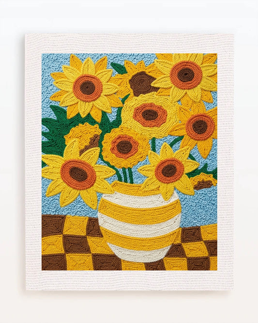 Sunflower Vase on Gingham Cloth
