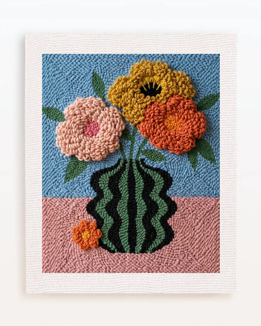 Wavy-Patterned Vase & Bouquet