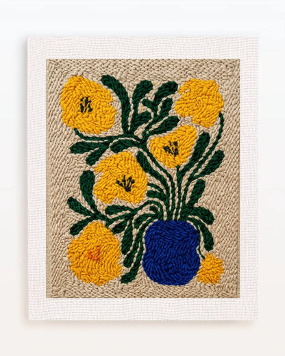 Yellow Flowers in a Deep Blue Vase