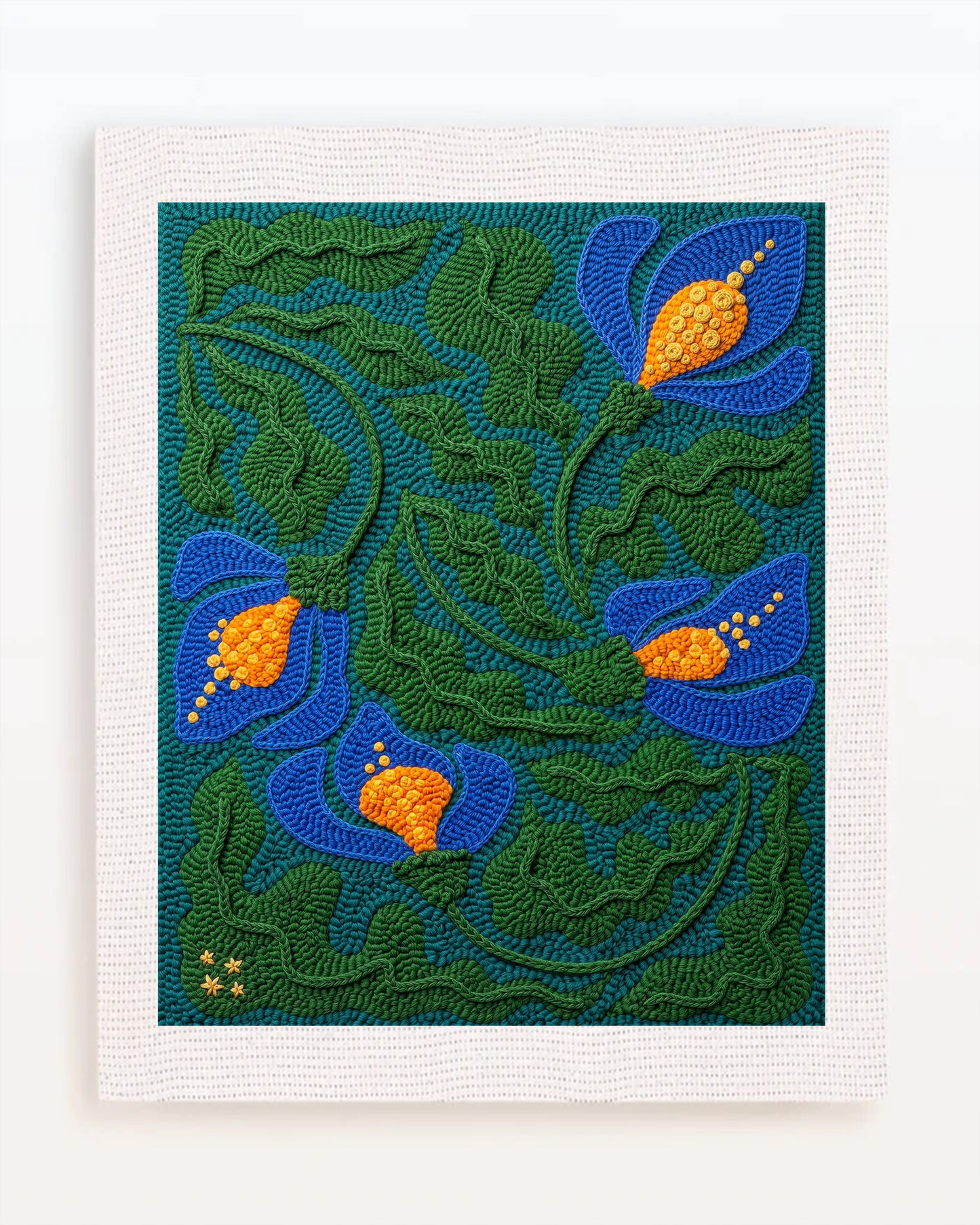 Vintage Blue Flowers and Green Leaves
