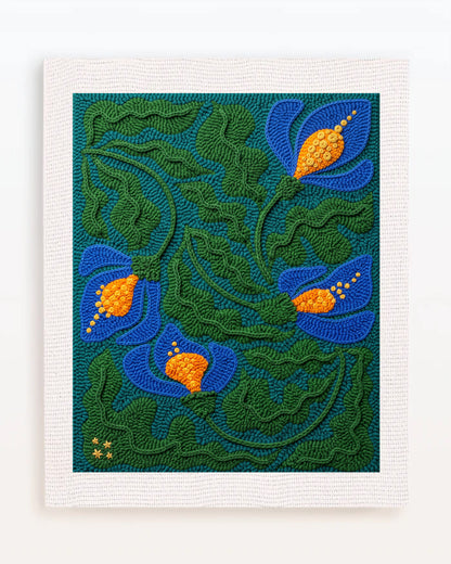 Vintage Blue Flowers and Green Leaves