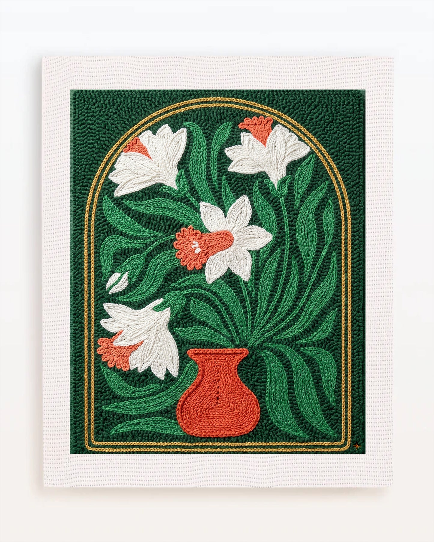 White Flowers in Red Vase