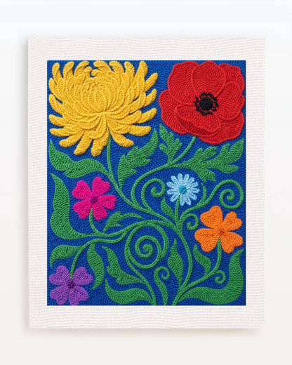 Red and Yellow Flowers on Blue Background