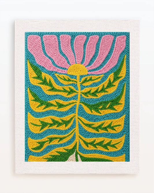 Pink Flower on Teal Background