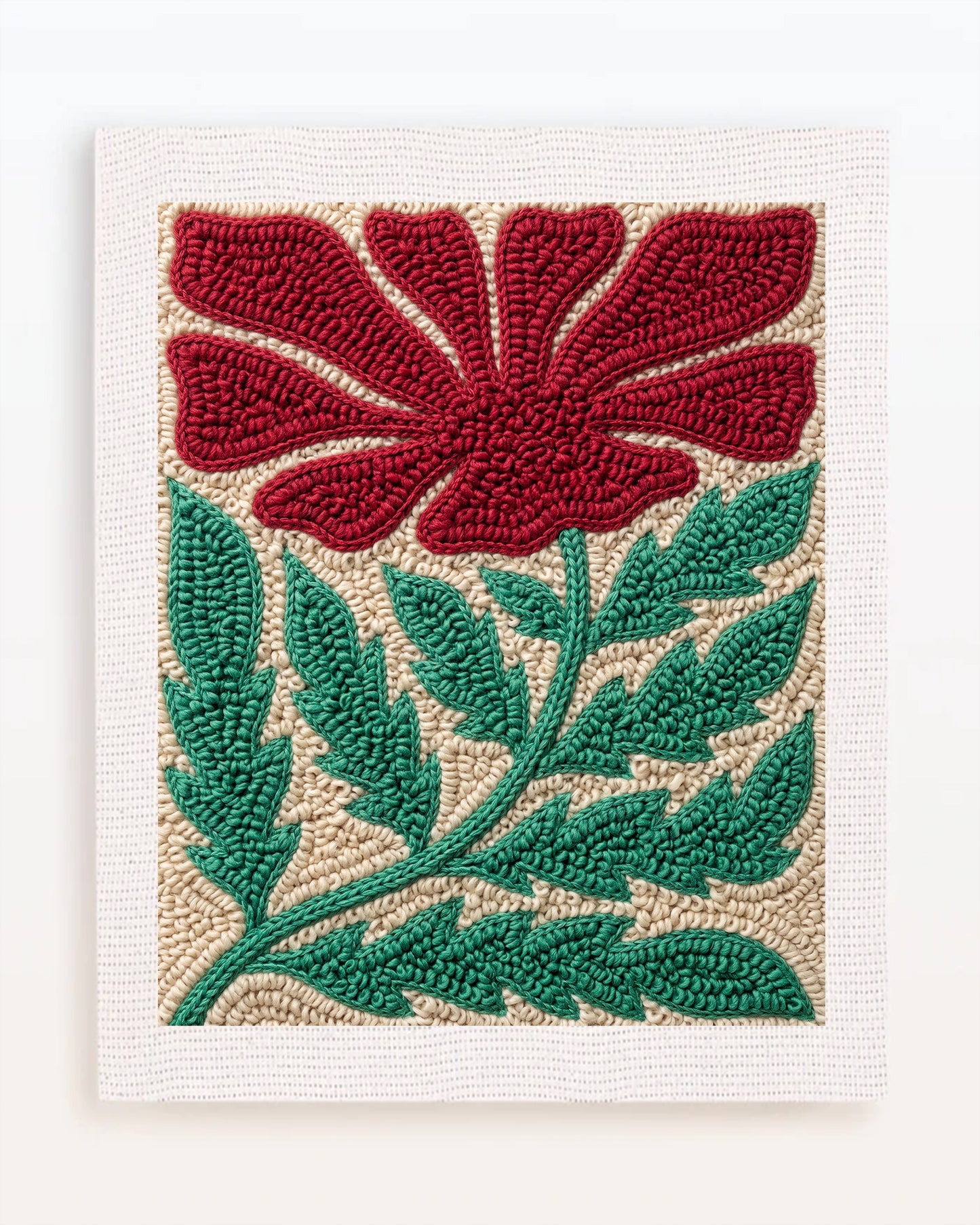 Dark Red Flower and Fern Leaves