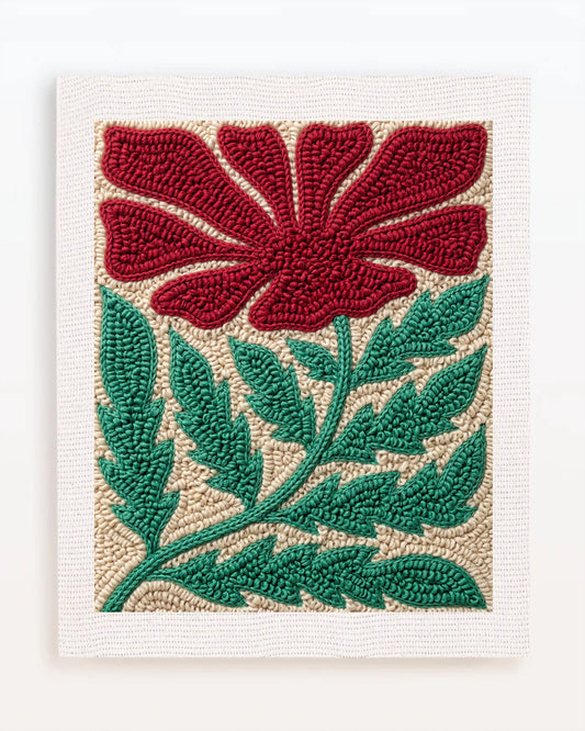 Dark Red Flower and Fern Leaves