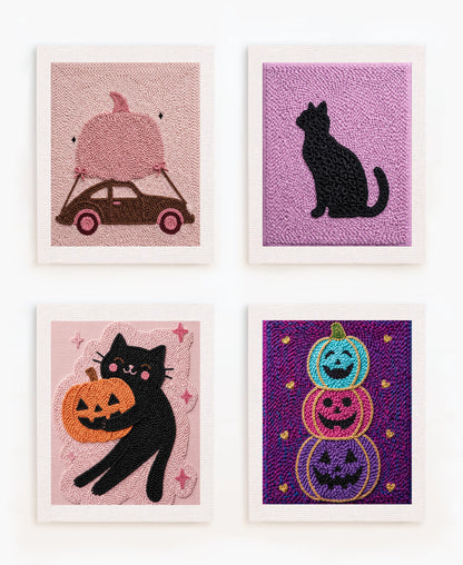 Black Cat & Stacked Pumpkins
